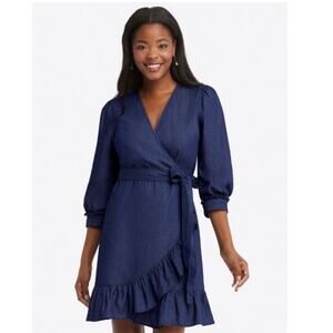 Draper James Chambray Ruffle Wrap Dress Size 4 Blue